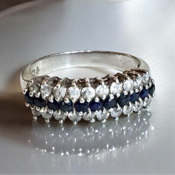 Sapphire & Cubic Zirconia Sterling Silver Ring (7.5) - Picture 4 of 11